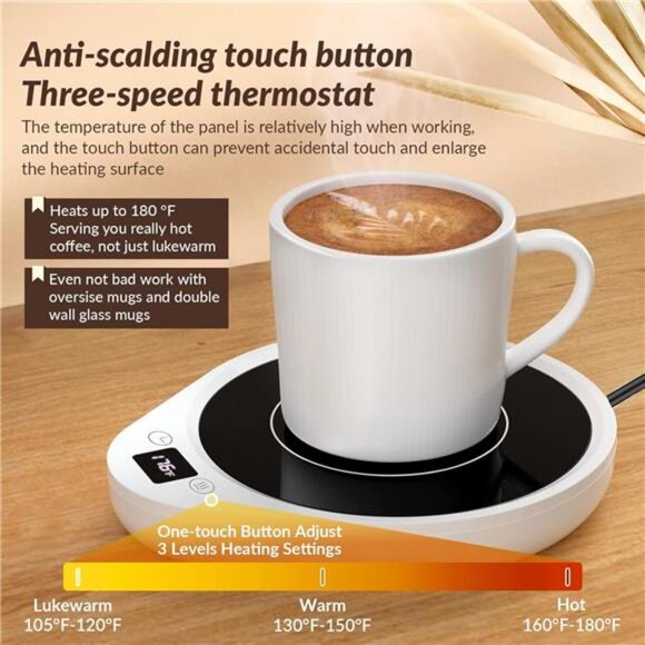 Mug Warmer, Upgrade Coffee Warmer & Cup Warmer for Desk with 3 Temperature - Picture 2 of 7